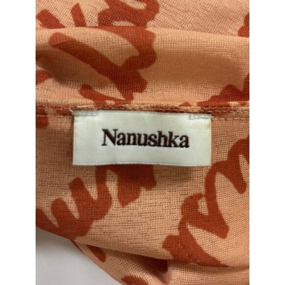 Nanushka Alexa Maxi Dress Orange Peach Logo Print Large Cinched Ruched Bodycon - Picture 4 of 16